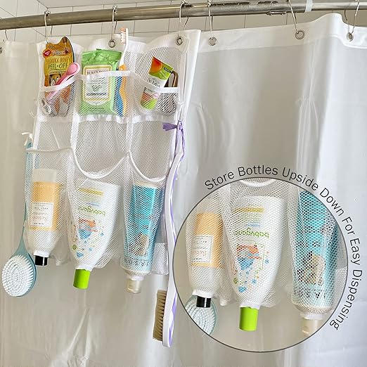 a3 Evelots Mesh Shower Caddy-6 Pockets-Hook for Brush-Holes for Bottle-Dry Fast