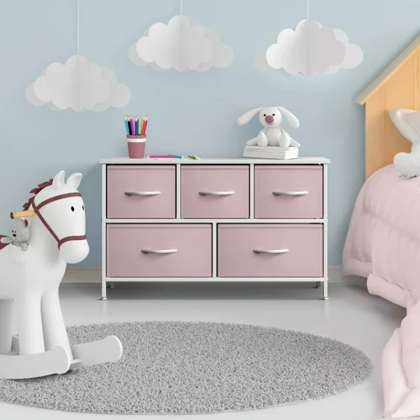 Sorbus Dresser with 5 Drawers - Furniture Storage Chest for Kid’s, Teens, Bedroom - Pink 3