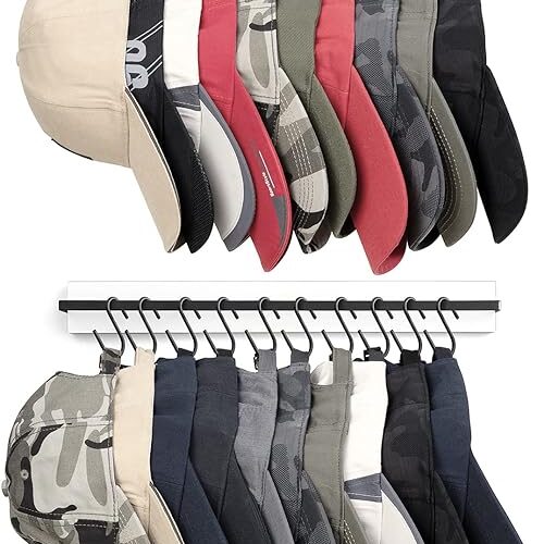 d Mkono Hat Rack for Wall Wooden Baseball Caps Organizer with 20 Hooks Rustic Cowboy Hat Hanger Wall Mounted Caps Display Rack for Closet Bedroom Entryway, Set of 2, White