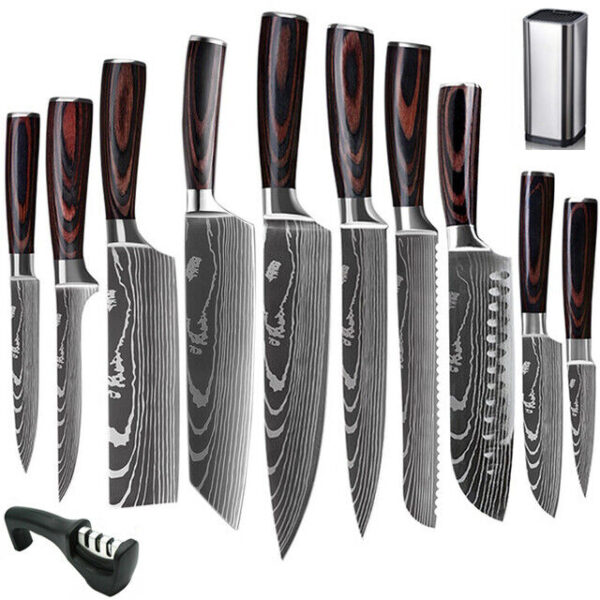 s-l1600 12Piece Kitchen Set Japanese Knife Damascus Pattern Stainless Steel Chef Knives