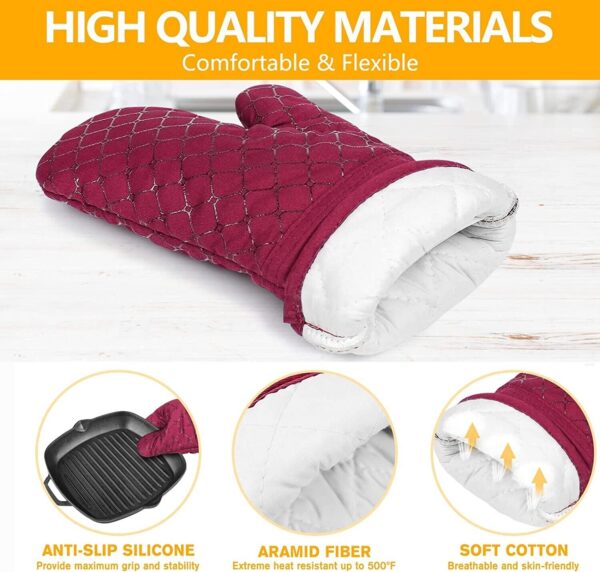 Silicone Oven Mitts and Pot Holders Heavy Duty Cooking Kitchen Rag Red 6 Pc Set 3