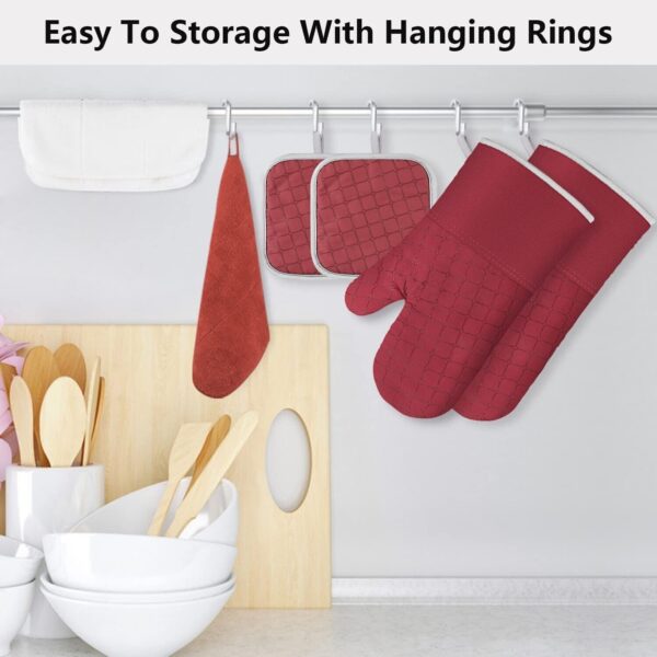 Silicone Oven Mitts and Pot Holders Heavy Duty Cooking Kitchen Rag Red 6 Pc Set 5
