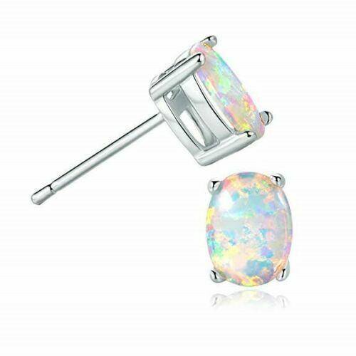 s-l500 Solid .925 Sterling Silver 7 X 5MM Fire Opal Oval Cut Stud Earrings For Women