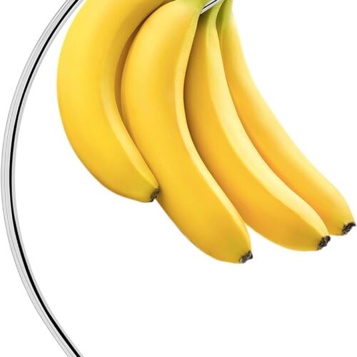 Livabber Banana Holder with Marble Base, Metal Banana Hanger Modern Tree Stand with Hook, Durable Banana Keeper Fresh Fruit Storage Organizer Freestanding for Kitchen Countertop (Chrome, Single Hook)