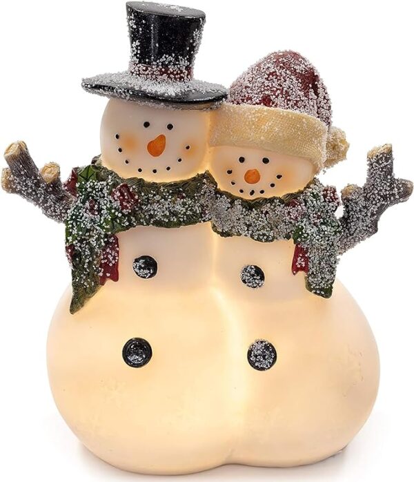 P Home Christmas Snowman Decor Christmas Figurines Resin Snowman Lighted Decorations Indoor Glowing Snowman Couple LED Holiday Light Up Snowman Indoor Festive Fiber Optic Decorations 1