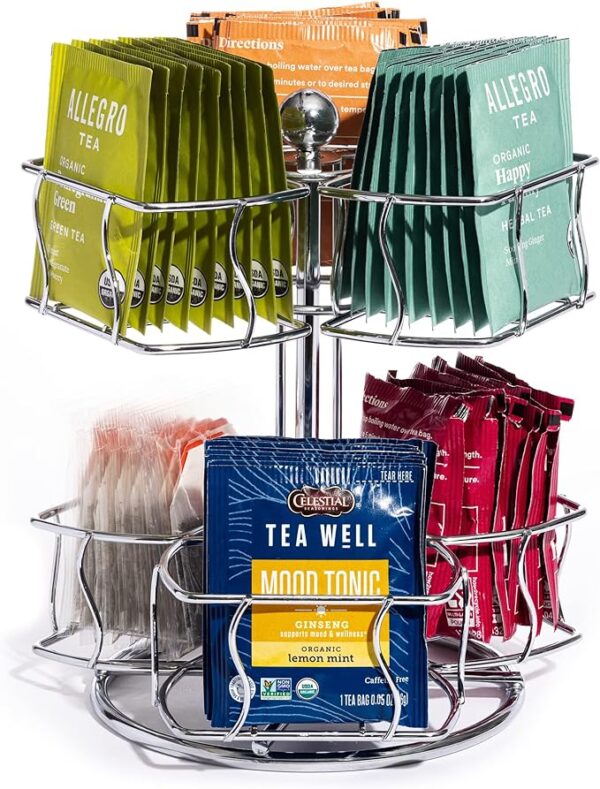 Sorbus Tea Bag Spinning Carousel - Tea Caddy Organizer for Countertop - Matcha Station Accessories - 2 Tier Revolving Lazy Susan for Pantry - Holds Up to 60 Large Tea Bags 1