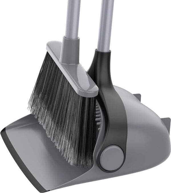MR.SIGA Broom and Dustpan Set with Adjustable Long Handle, Upright Combo for Floor, Cleaning Lobby, Gray 1