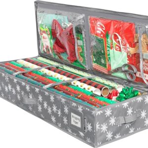 Wrapping Paper Storage Container – Fits up to 27 Rolls 1 3/8” Diam. - Underbed Gift Wrap Organizer Bags, Wrapping Paper Rolls, Ribbon, and Bows - Under Bed- Durable Material 600D - Up to 40" Rolls