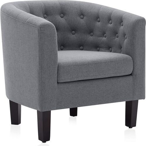 BELLEZE Gray Accent Chairs for Living Room, Elegant Arm Chair Upholstered Tufted Barrel Chair Club Chair for Bedroom with Sturdy Legs and Linen Fabric - Berlinda (Gray)