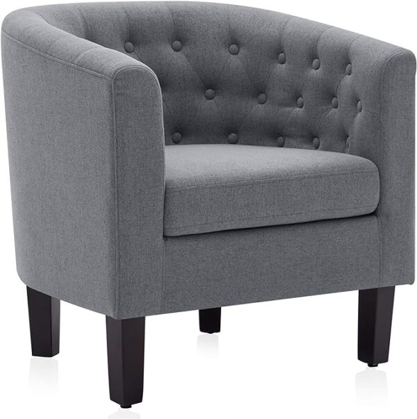 BELLEZE Gray Accent Chairs for Living Room, Elegant Arm Chair Upholstered Tufted Barrel Chair Club Chair for Bedroom with Sturdy Legs and Linen Fabric - Berlinda (Gray) 1