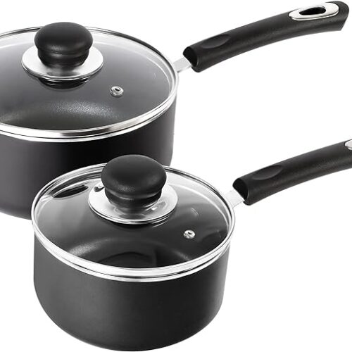 Utopia Kitchen Nonstick Saucepan Set with Lid - 1 Quart and 2 Quart Multipurpose Pots Set Use for Home Kitchen or Restaurant (Grey-Black)