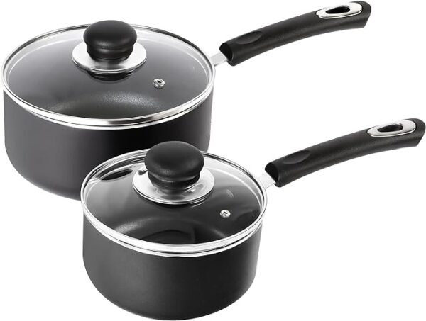 Utopia Kitchen Nonstick Saucepan Set with Lid - 1 Quart and 2 Quart Multipurpose Pots Set Use for Home Kitchen or Restaurant (Grey-Black) 1