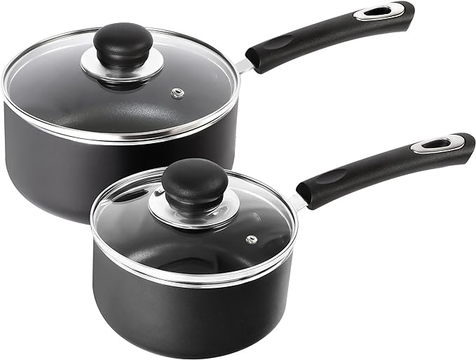 Utopia Kitchen Nonstick Saucepan Set with Lid – 1 Quart and 2 Quart Multipurpose Pots Set Use for Home Kitchen or Restaurant (Grey-Black)