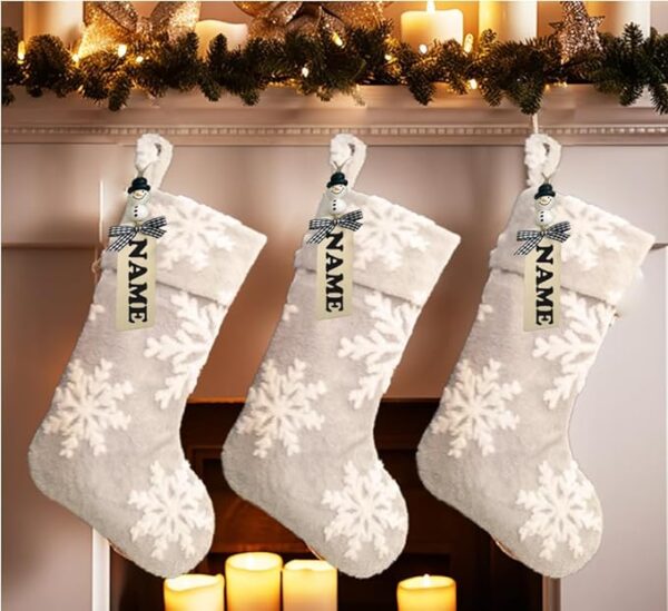 AISENO 3 Pack 20 Inch Faux Fur Snowflake Christmas Stockings Decoration for Merry Christmas Party Xmas Home Decorations 1