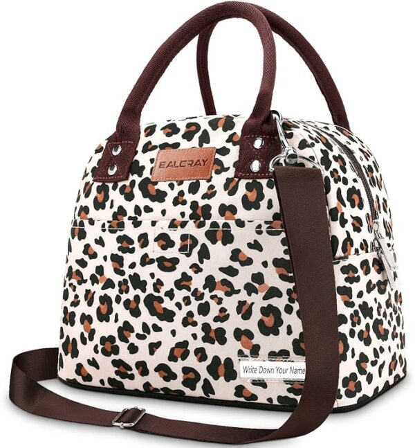 BALORAY Lunch Bags for Women with Adjustable Shoulder Strap, Leakproof Insulated Lunch Box Women Lunch Tote Bag Cooler Bag Container Lunch Pail Bags for Work Picnic Sports Travel (Beige with leopard) 1