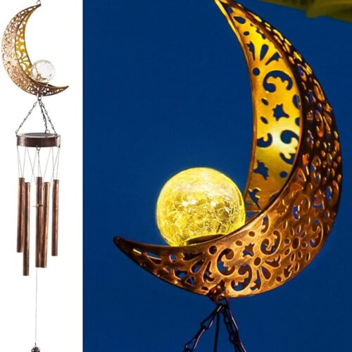 LeiDrail Wind Chimes for Outside, Moon Solar Wind Chime Crackle Glass Ball Outdoor Clearance Hanging, Unique Decor Gifts for Mom Women Birthday idea for Garden Yard Balcony