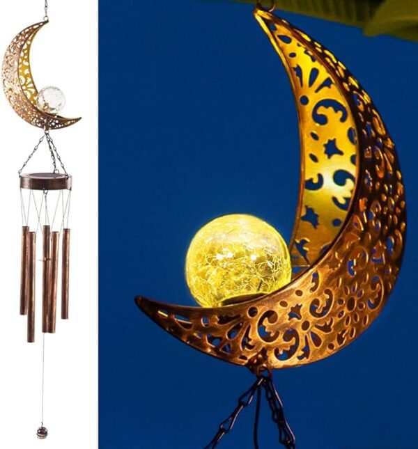 LeiDrail Wind Chimes for Outside, Moon Solar Wind Chime Crackle Glass Ball Outdoor Clearance Hanging, Unique Decor Gifts for Mom Women Birthday idea for Garden Yard Balcony 1