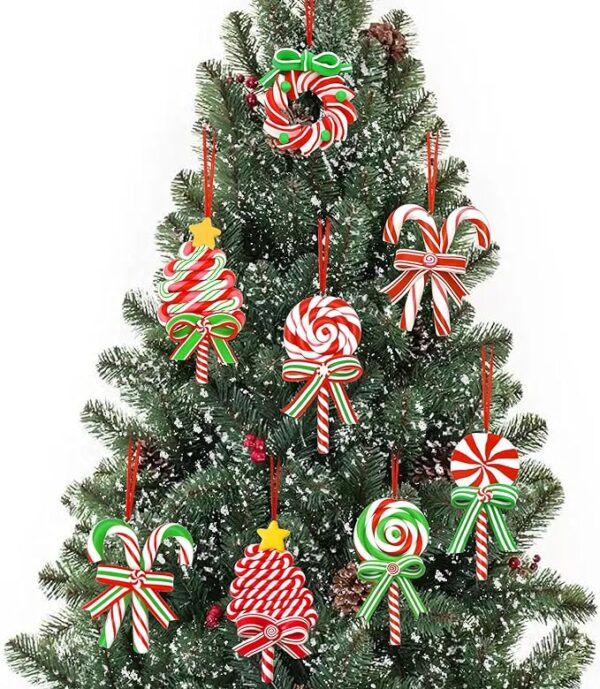 8 Pcs Lollipop Christmas Decorations, Christmas Lollipop Ornaments for Christmas Tree Decorations Christmas Candy Clay Ornament for Xmas Tree Holiday Party Supplies Home Decor 1