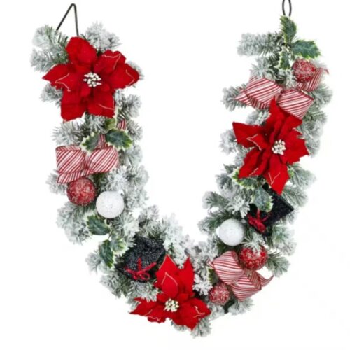 1 Snowman Top Hat with Poinsettia Garland, 6ft.
