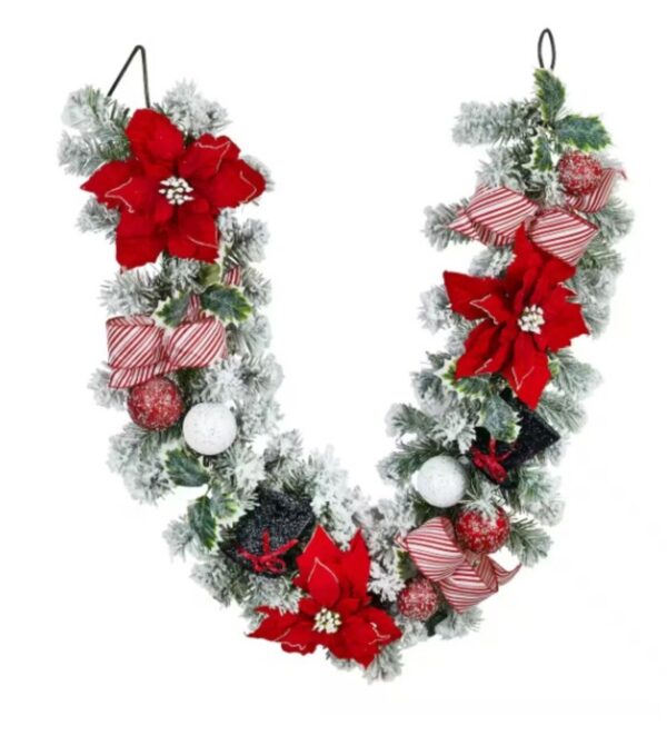 Snowman Top Hat with Poinsettia Garland, 6ft. 1