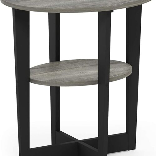 Furinno JAYA Oval End Side Night Stand/Bedside Table, 1-Pack, French Oak Grey/Black