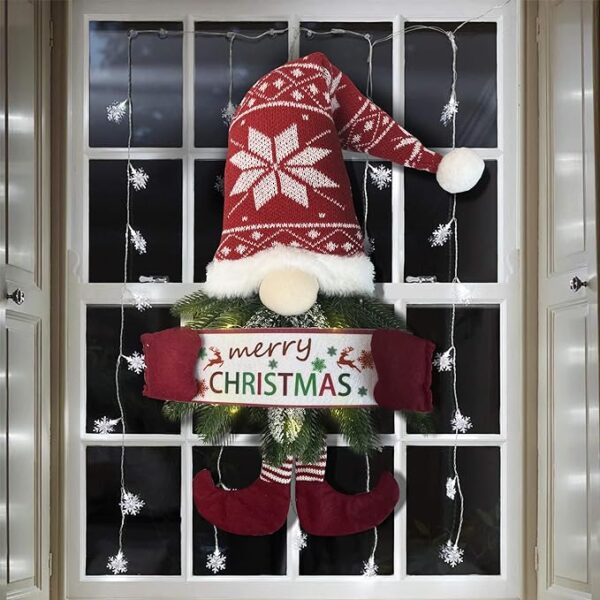 Vehcarc Christmas Wreaths for Front Door, 24 Inches Hanging Santa Claus Sign, Decoration with Gift Box, Lighted Christmas Wreath Home Office Coffee Bar Wall Décor Merry Christmas Sign Indoor Outdoor