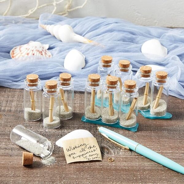48 Pack 10ml Create A Message In A Bottle Kit, Bulk Small Glass Cork Bottles with Mini Scrolls for Time Capsules, Wedding Favors 3