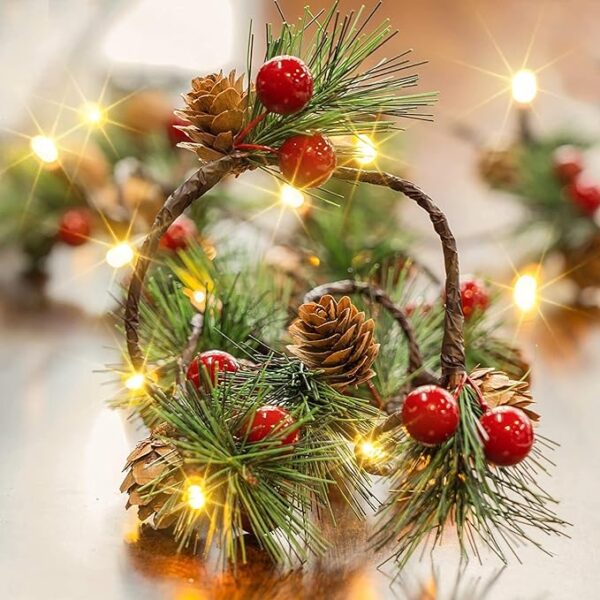 Dazzle Bright 2 Pack Pine Cone Christmas String Lights, Total 13FT 40LED Battery Operated Christmas Garland with Red Berry Pine Cone Fairy String Lights for Indoor Outdoor Xmas Decorations 4