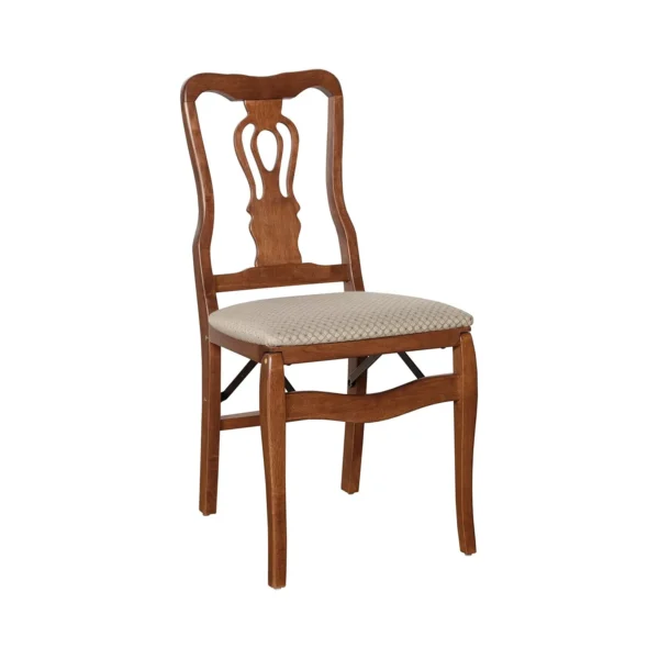 Stakmore Chippendale Hardwood Folding Chair in Light Cherry with Blush Upholstery (2 Pack) 3