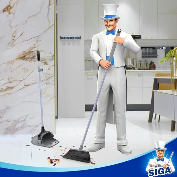 MR.SIGA Broom and Dustpan Set with Adjustable Long Handle, Upright Combo for Floor, Cleaning Lobby, Gray 3