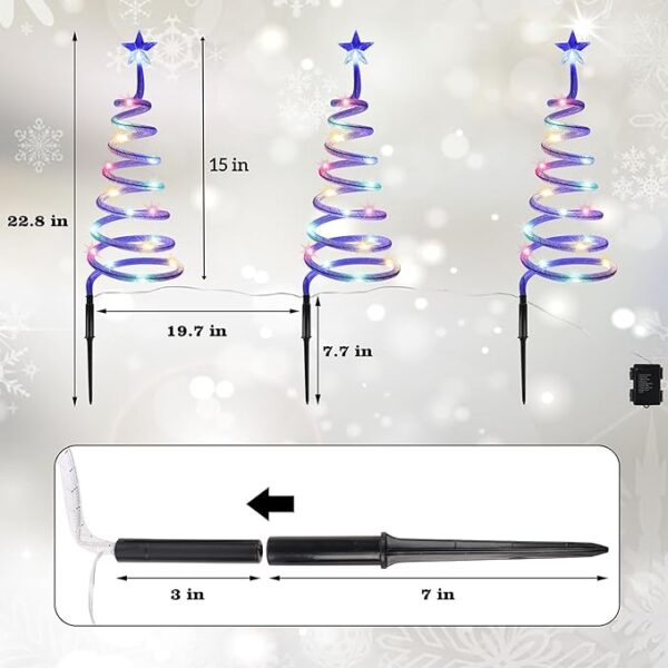 Juegoal Lighted Spiral Christmas Trees 3 Pcs, 15 Inch Outdoor Light Up Xmas Pathway Markers with Colorful Lights, 8 Modes & Timer, Battery Powered Christmas Path Lights for Patio Yard Walkway Driveway 3