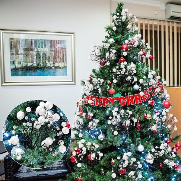 Sggvecsy 15 Pack Artificial Glitter Berry Stems 11.4 inch Christmas Glitter Berries Spray Picks Holly Berry Branches for Christmas Tree Ornaments DIY Crafts Wreath Xmas Holiday Home Decor(White) 3