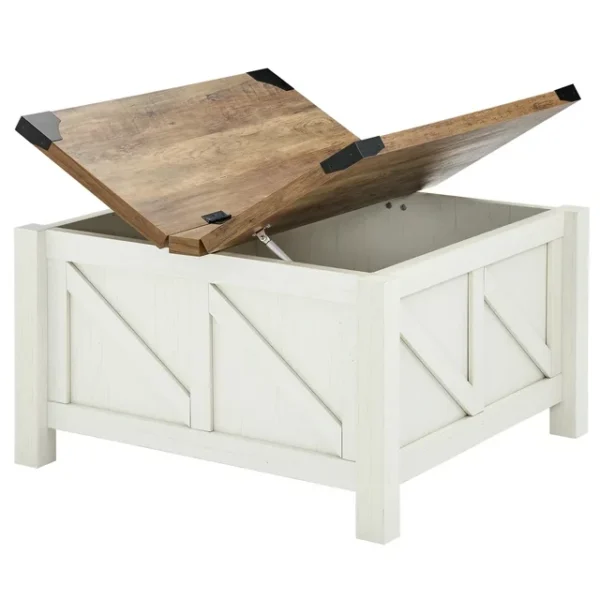 Square Coffee Table with Lift Top with Lift Top and Storage for Living Room White
