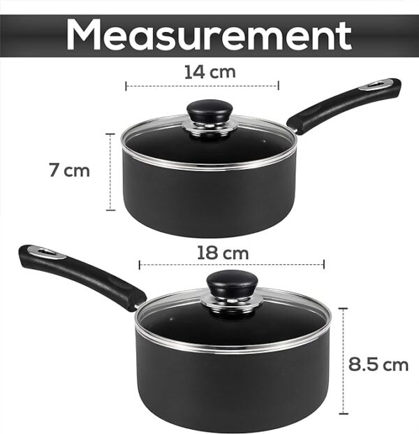 Utopia Kitchen Nonstick Saucepan Set with Lid - 1 Quart and 2 Quart Multipurpose Pots Set Use for Home Kitchen or Restaurant (Grey-Black) 3