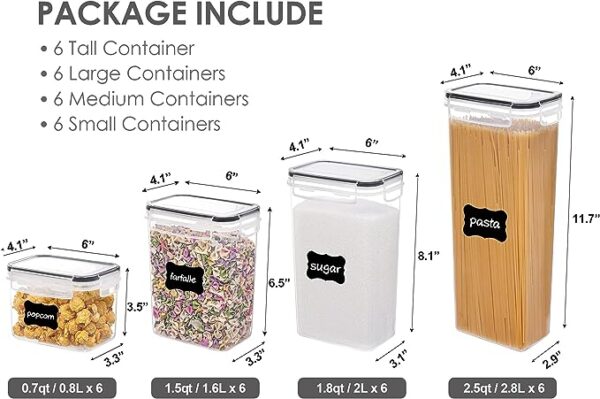 topmart Airtight Food Storage Containers with Lids, 24 pcs Plastic Kitchen and Pantry Organization Canisters for Cereal, Dry Food, Flour and Sugar, BPA Free, Includes 24 Labels 3