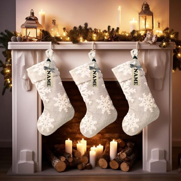 AISENO 3 Pack 20 Inch Faux Fur Snowflake Christmas Stockings Decoration for Merry Christmas Party Xmas Home Decorations 3