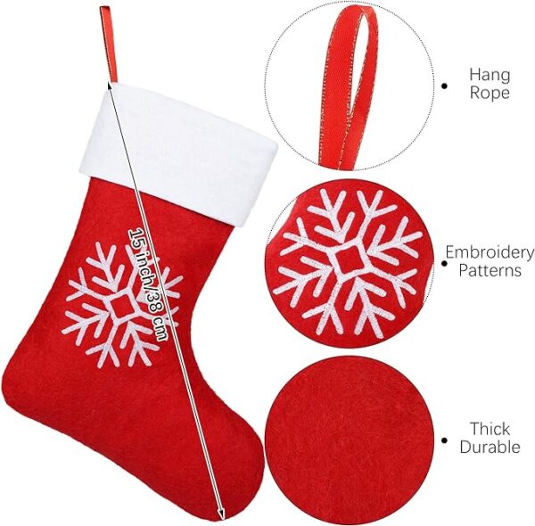 Hiwooii 12 Pack Christmas Stockings 15 Inch Felt Red Christmas Stockings with Reindeer Snowflake Pattern Xmas Hanging Stockings for Christmas T 3