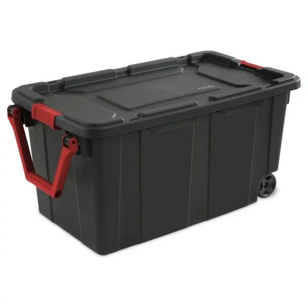 Sterilite 40 Gallon Wheeled Industrial Tote Plastic, Black, Set of 2 3