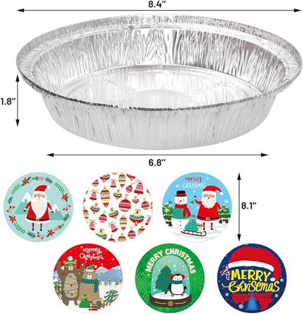WorldBazaar Round Christmas Leftover Food Containers with Lids 36 PCS Christmas Aluminum Containers with Lids Disposable Goodie Sacks Containers Merry Christmas Winter Party Supplies 3
