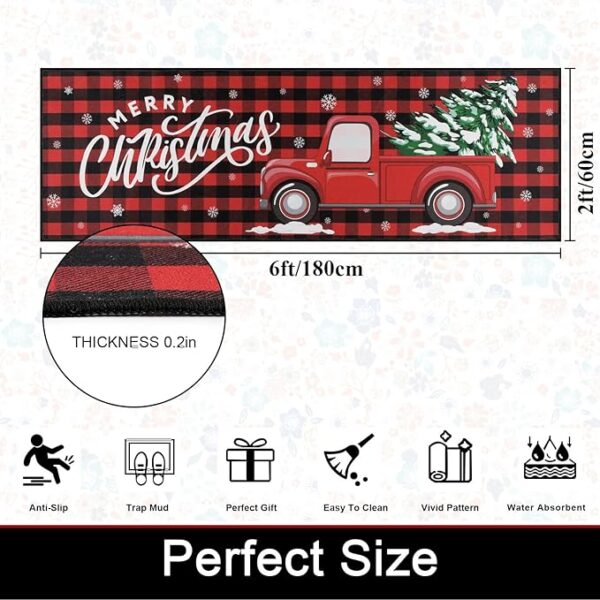 SHACOS Christmas Runner Rug 2x6 Non Slip Low Pile Christmas Rug Red Truck Christmas Tree Red Black Buffalo Checker Plaid Xmas Carpet Floor Mat for Entryway Hallway Kitchen Bedroom 3