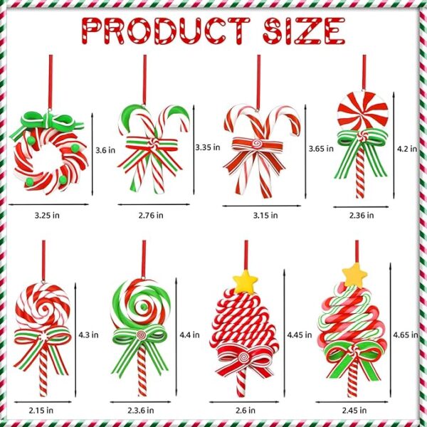 8 Pcs Lollipop Christmas Decorations, Christmas Lollipop Ornaments for Christmas Tree Decorations Christmas Candy Clay Ornament for Xmas Tree Holiday Party Supplies Home Decor 3