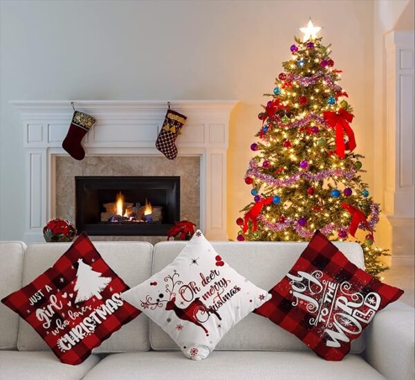 Artmag 18x18 Christmas Throw Pillow Covers, Decorative Outdoor Farmhouse Deer Snowman Warm Wishes Merry Christmas Tree Pillow Shams Cases Slipcovers Set of 4 for Couch Sofa 3