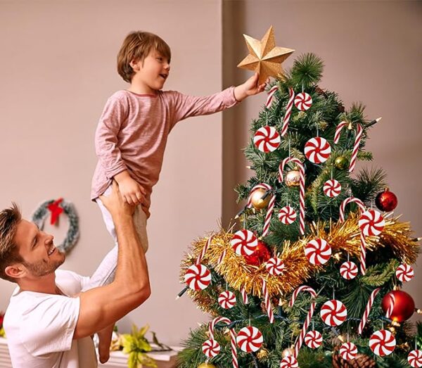 48Pcs Candy Cane Christmas Tree Decorations, Plastic Red and White Christmas Hanging Ornaments, Acrylic Xmas Crafts Decor for Tree Table Fireplace Indoor Home Window Vase Filler Party 3
