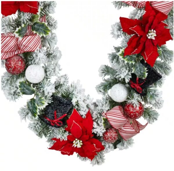 Snowman Top Hat with Poinsettia Garland, 6ft. 2
