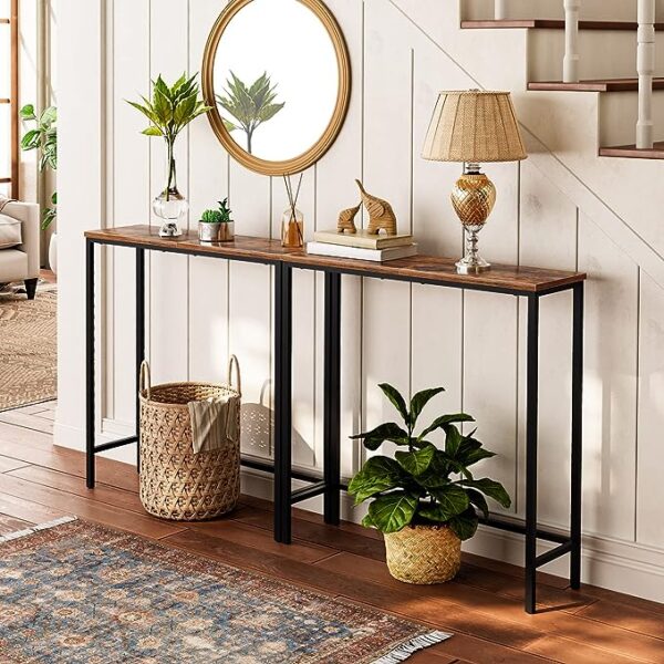 HOOBRO Narrow Console Table, 29.5" Small Entryway Table, Thin Sofa Table, Side Table, Display Table, for Hallway, Bedroom, Living Room, Foyer, Rustic Brown and Black BF75XG01 3