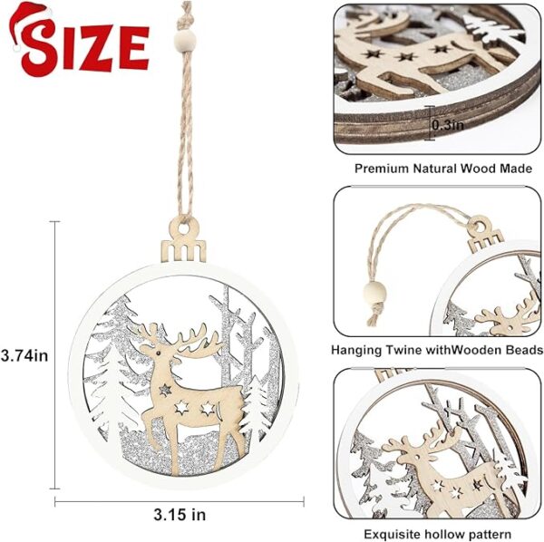 Christmas Tree Ornaments, 9 Pack Wooden Christmas Ornaments Winter Wonderland Reindeer Santa Snowman Double Glitter Hanging Christmas Tree Decorations for Winter Holiday Party Decor 4