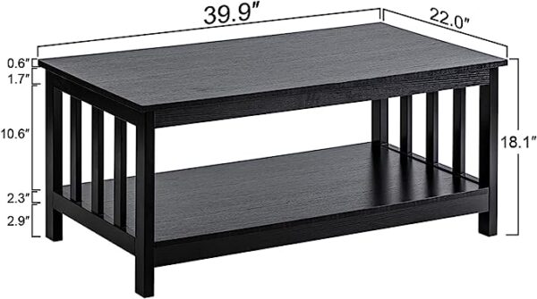 ChooChoo Mission Coffee Table, Black Wood Living Room Table with Shelf, 40 Black 3