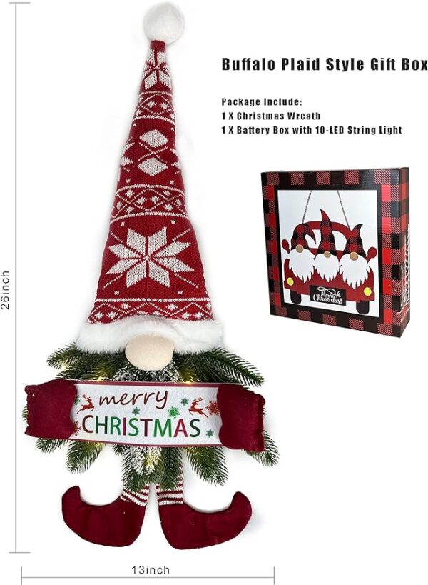 Vehcarc Christmas Wreaths for Front Door, 24 Inches Hanging Santa Claus Sign, Decoration with Gift Box, Lighted Christmas Wreath Home Office Coffee Bar Wall Décor Merry Christmas Sign Indoor Outdoor 4