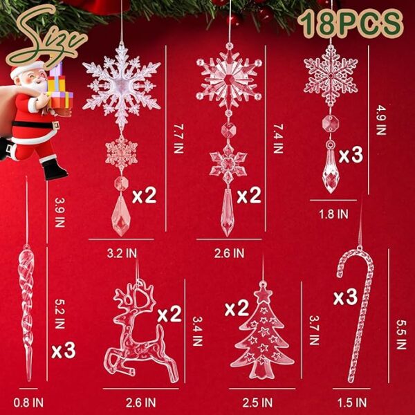 18pcs Christmas Ornaments Snowflakes Decorations - Hanging Acrylic Crystal Christmas Decorations Icicle Drop Crystal Decorations for Christmas Tree Winter Wonderland New Year Party Supplies 3