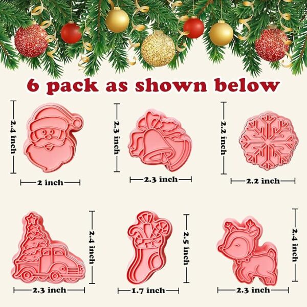 Partywind Christmas Cookie Cutters, 6 Styles Holiday Biscuit Fondant Cookie Cutters Stamps with Santa Deer Snowflake for Christmas Baking, Christmas Party Decorations Supplies Favors Gifts 3